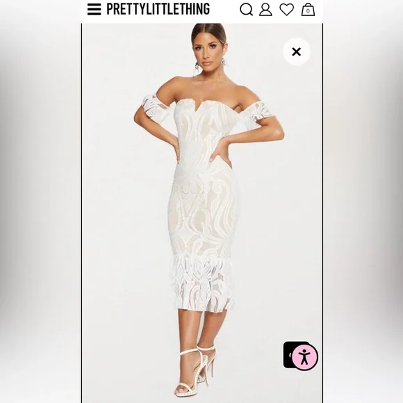 PrettyLittleThing | Dresses | Nwt Pretty Little Thing White Lace Frill Midi  Dress Size 2 Us | Poshmark